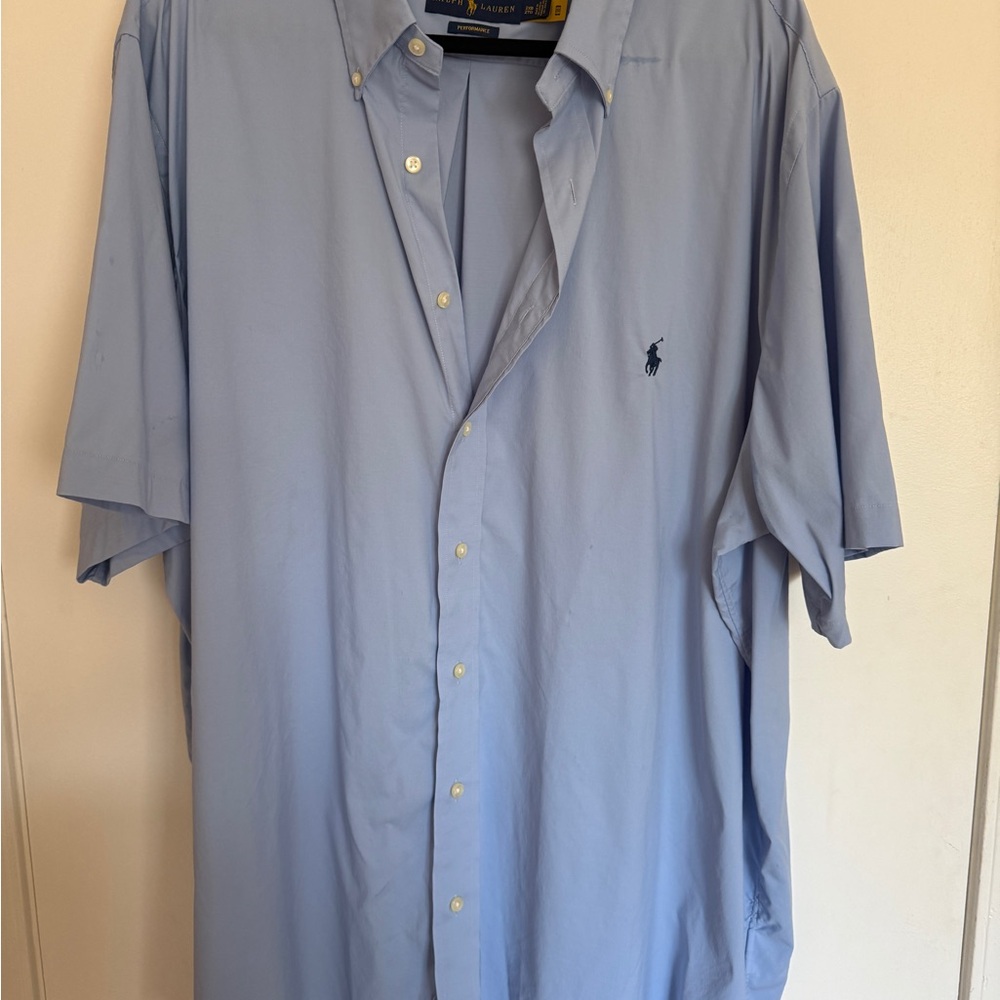 Ralph Lauren Performance Button Up Shirt 2XB Big & Tall Light Blue Polo